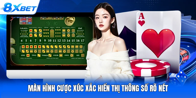 Màn hình cược xúc xắc hiển thị thông số rõ nét